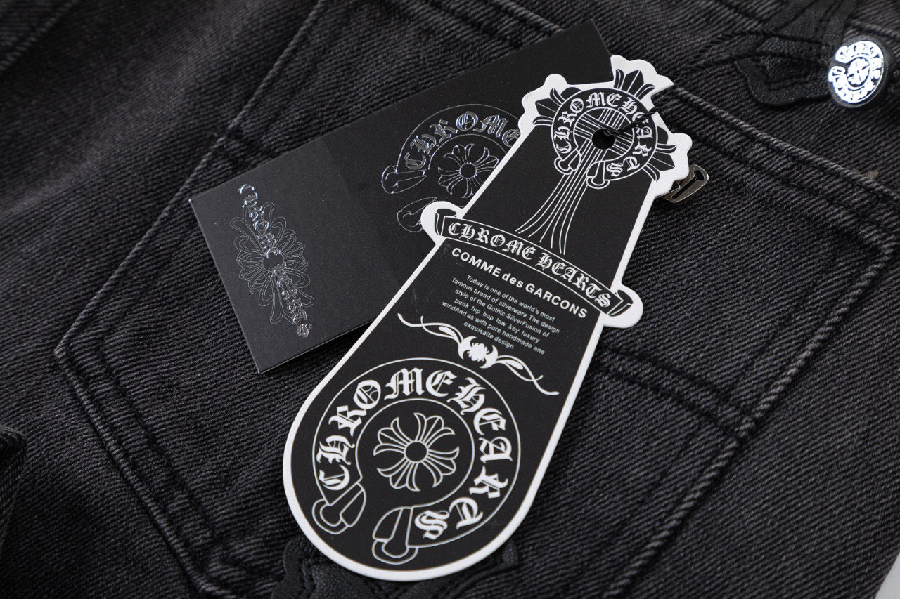 CHROME HEARTS BROWN CROSS PATCH JEANS BLACK