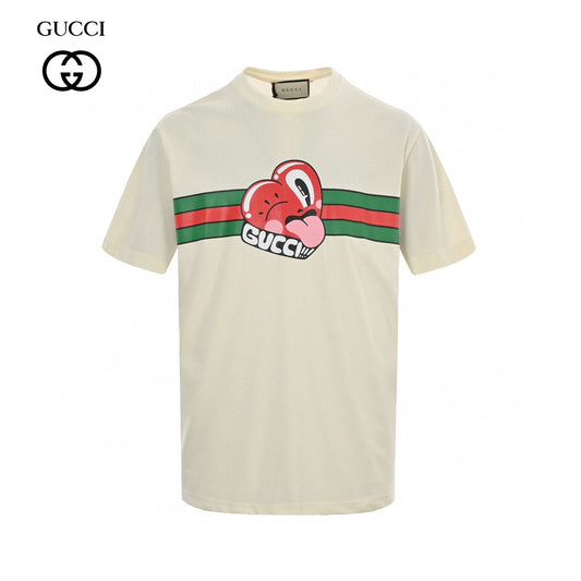 Gucci Cream T-Shirt with Heart Graphic