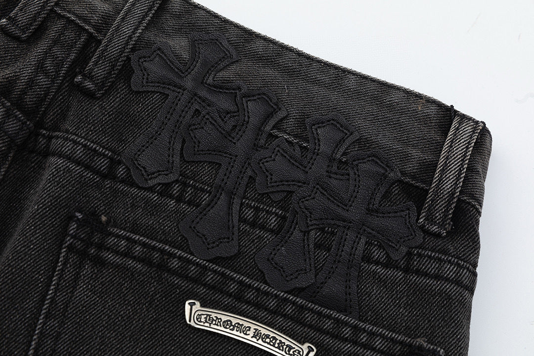 CHROME HEARTS WHITE CROSS PATCH JEANS BLACK