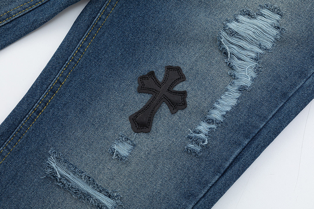 CHROME HEARTS BLACK CROSS PATCH JEANS DENIM