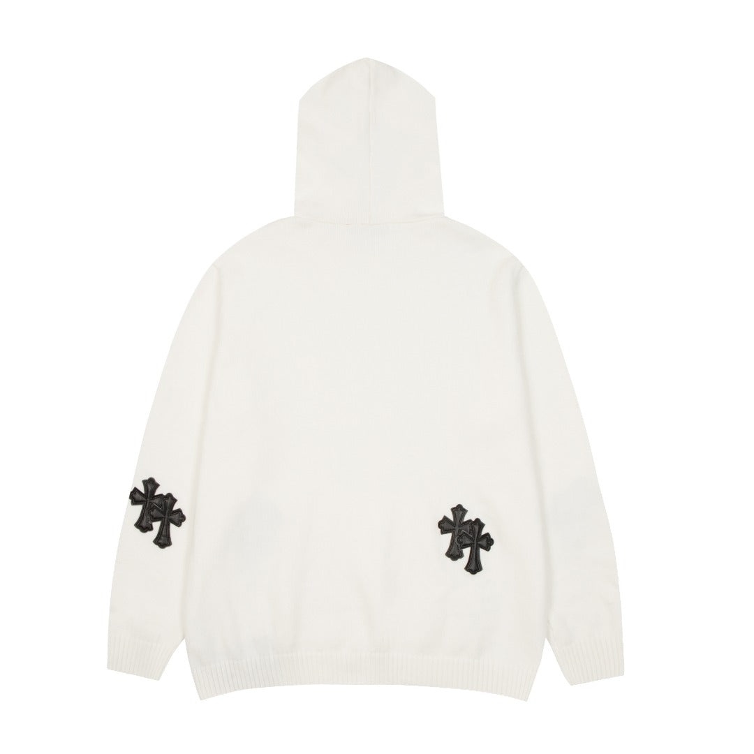 CHROME HEARTS BLACK CROSS PATCH HOODIE WHITE