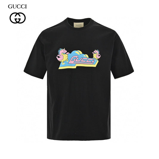 Gucci Black T-Shirt with Pink Dinosaur Graphic