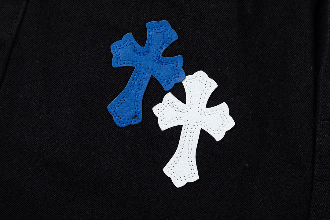 CHROME HEARTS BLUE CROSS PATCH JEANS BLACK