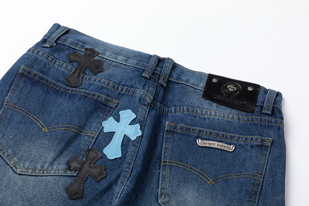 CHROME HEARTS BLUE CROSS PATCH JEANS DENIM