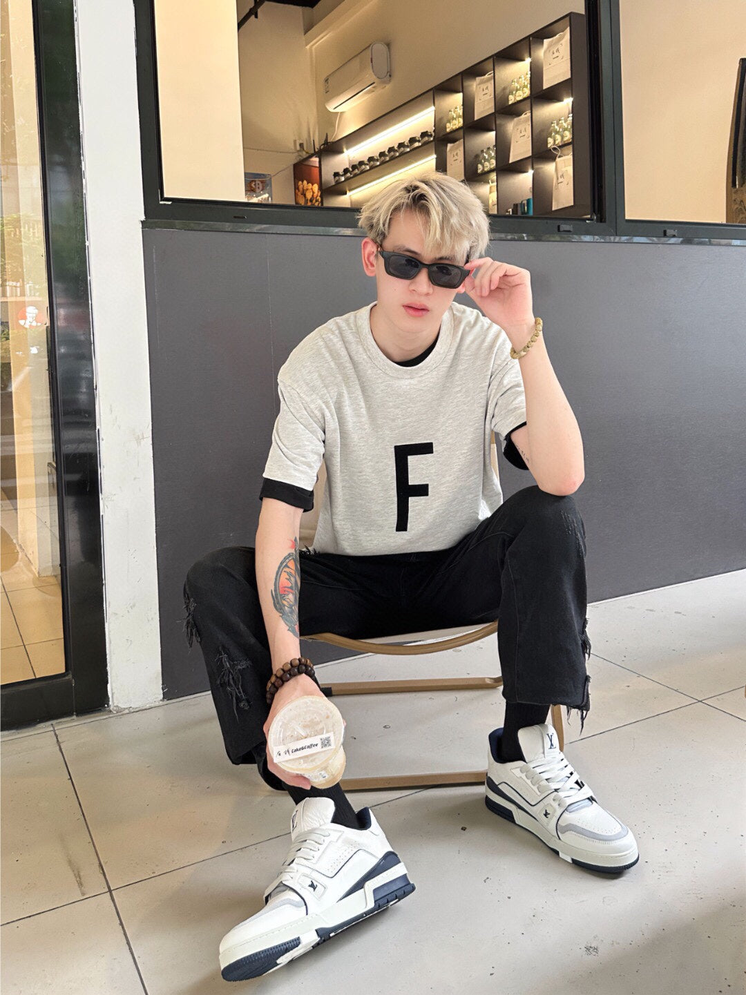 Fear of God Letter F T-Shirt (Light Grey)