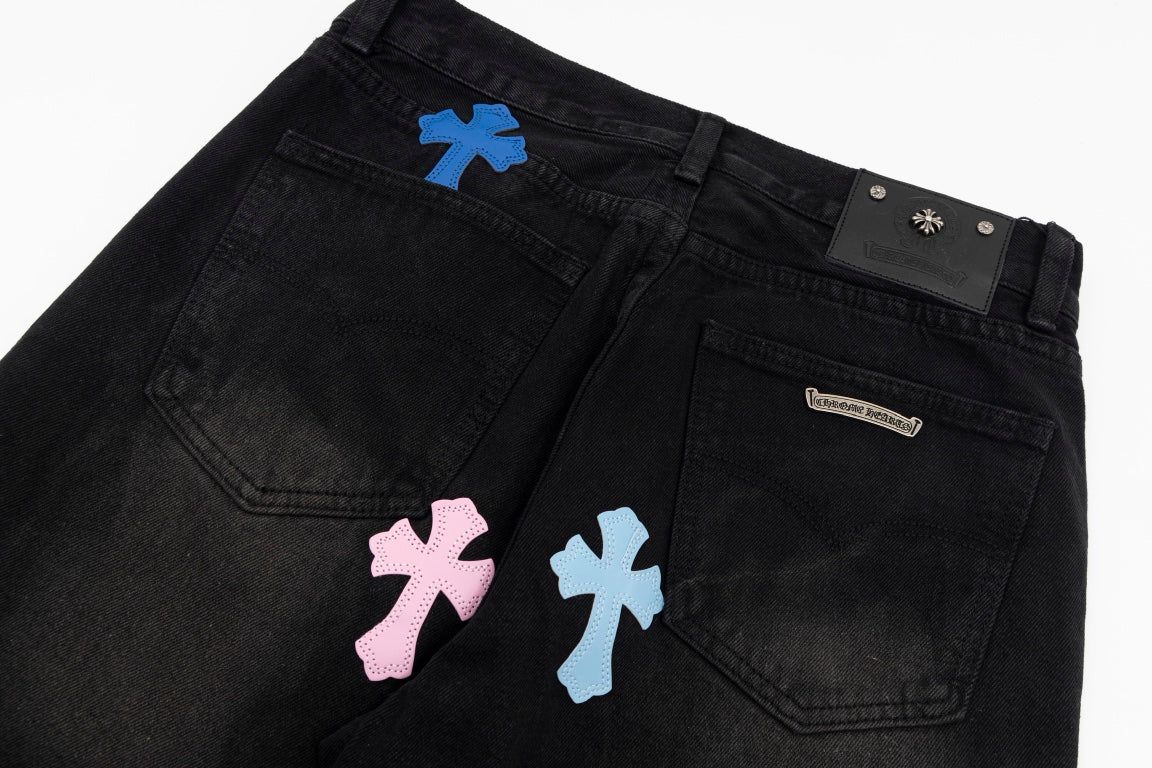 CHROME HEARTS MULTICOLOR CROSS PATCH JORTS BLACK