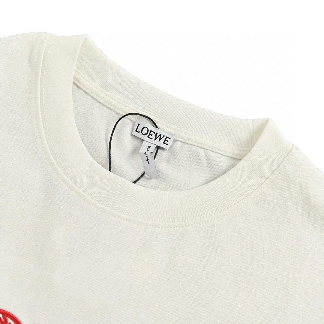 Loewe White T-Shirt with Red and Black Logo