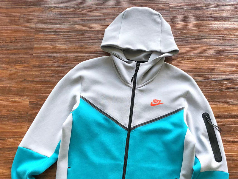 NIKE TECH FLEECE HOODIE x WOLF GREY/AQUAMARINE/ORANGE