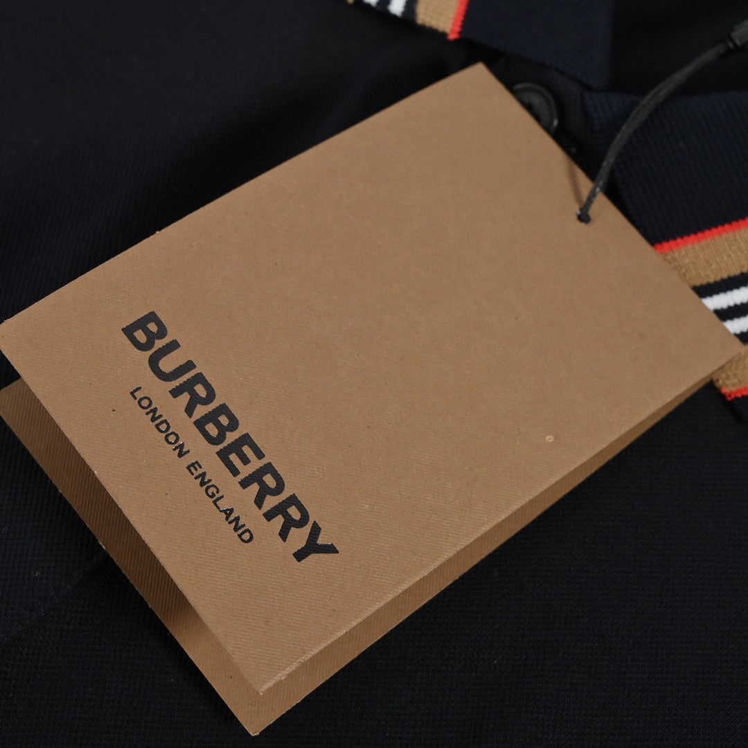 Burberry Striped Collar Black Polo Shirt